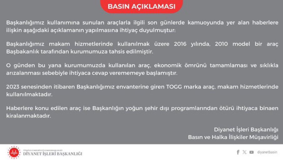 Özürü kabahatinden büyük.! Diyanet lüks araç için açıklama yapmış...