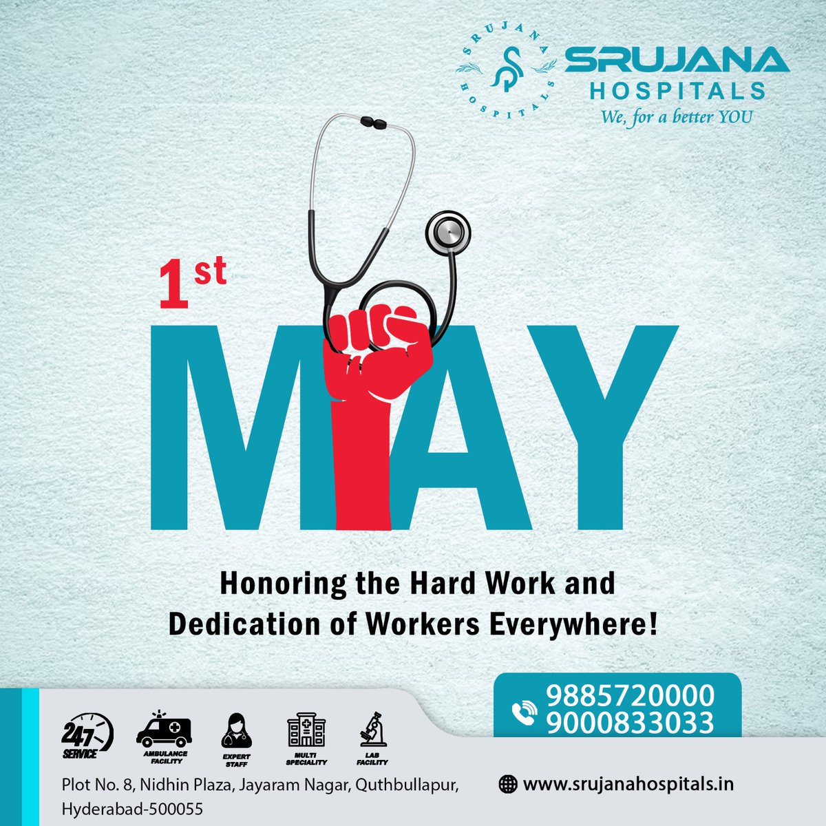 Let's honor the spirit of hard work and dedication that drives progress. Happy Labor Day!

#LabourDay #HappyLabourDay #WorkersRights #LabourMovement #MayDay #Solidarity #FairWages #Union #WorkersDay #LabourRights #LabourUnion #Srujanahospitals