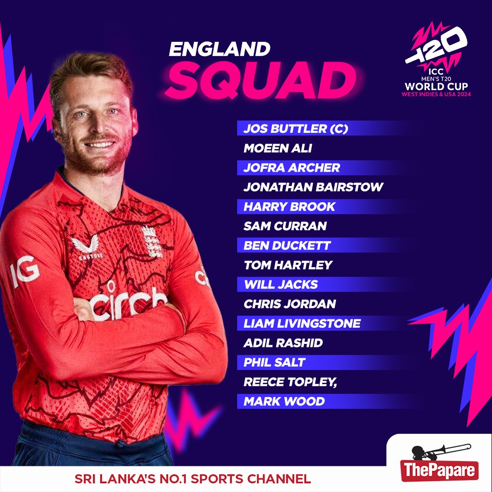 The defending champions England squad announced for ICC Men’s T20 World Cup 2024. #T20WorldCup Details 👉 thepapare.com/defending-cham…