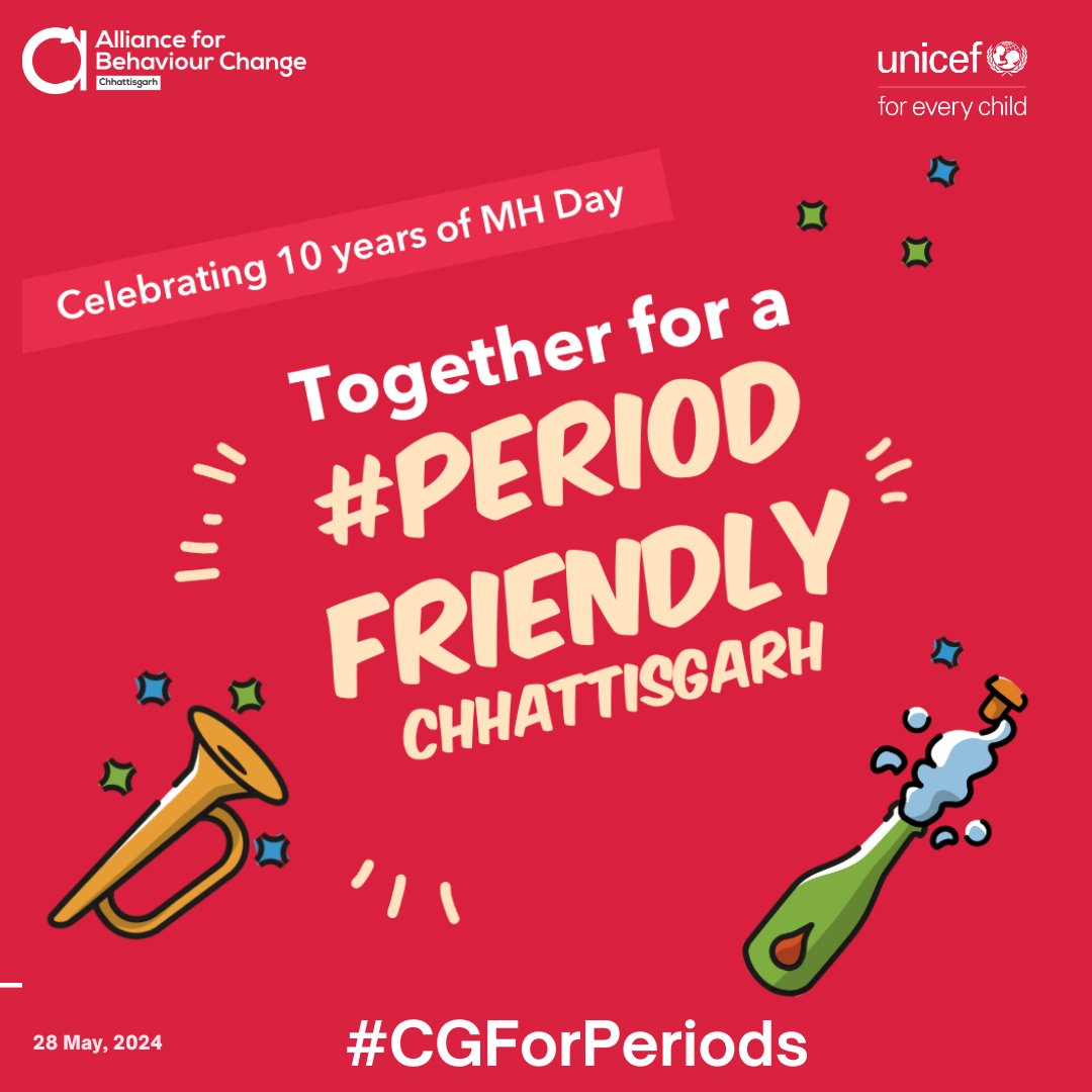 #PeriodFriendlyWorld Join @ChhattisgarhABC to support  28-day campaign of #MHDay Use the hashtag #CGforPeriods to show your solidarity & share your activities on social media. Let’s break the silence around menstruation and envision a world where stigma and taboos are history.💙