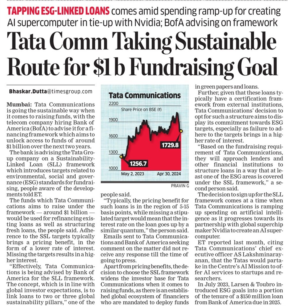 @peakprofitpicks #TataComm Taking Sustainable Route for $1 b Fundraising Goal