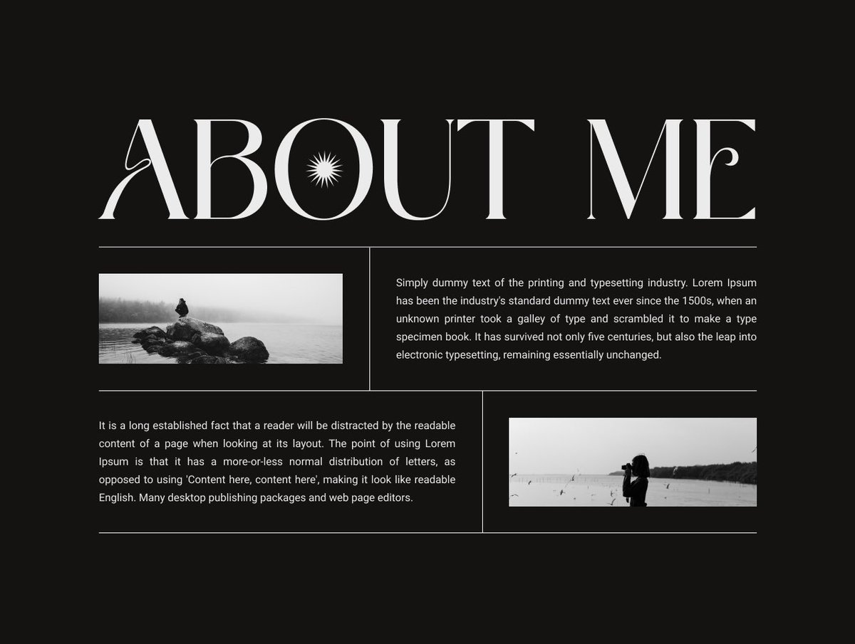 Day 17 of learning web design.

Today I designed an ‘About Me’ section for a photographer’s landing page