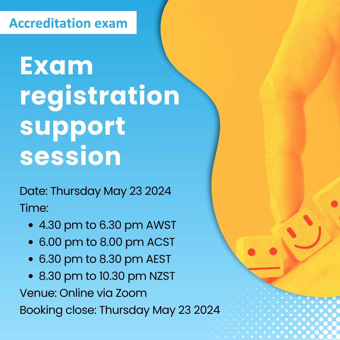 Preparing for the accreditation exam? Then you don't want to miss this registration support session. Sessions are free, completely optional and you can arrive and leave at any time. Book your spot today and check registration off your to-do list! iped.memnet.com.au/MemberSelfServ…