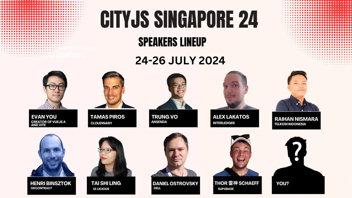 Our #CityJSSingapore lineup looks strong‼️ If you are looking to talk alongside some great speakers such as @trungvose @avolakatos @taishiling Apply to talk now singapore.cityjsconf.org