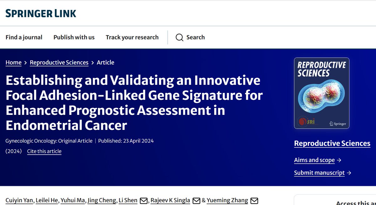 New article published 'Establishing and Validating an Innovative Focal Adhesion-Linked Gene Signature for Enhanced Prognostic Assessment in Endometrial Cancer' doi.org/10.1007/s43032…
#DHPSP #NPMND #INPST #SCINATMED #SCICADD