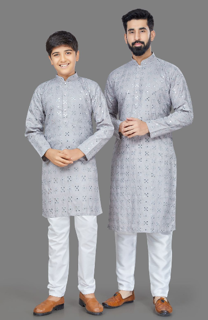 🎉 Stand out in the crowd with our exquisite two-piece outfit - Beautiful Grey Kurta & White Pajama  ensemble by TAANI BAANI FASHION! Embrace elegance and shop yours today at taanibaani.com Don't miss out! 💫 #ShopNow #FashionGoals #StylishLook #ManFashion #EthnicWear