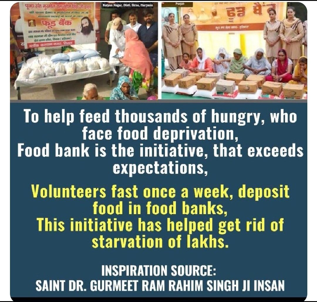 #FastForHumanity
Spritual leader Ram Rahim addresses donating food to needy is a wonderful way to make a positive impact on society. Dera Sacha Sauda volunteers keep fasting every week to serve food to needy ones from food bank & their contribution indeed makes a real difference