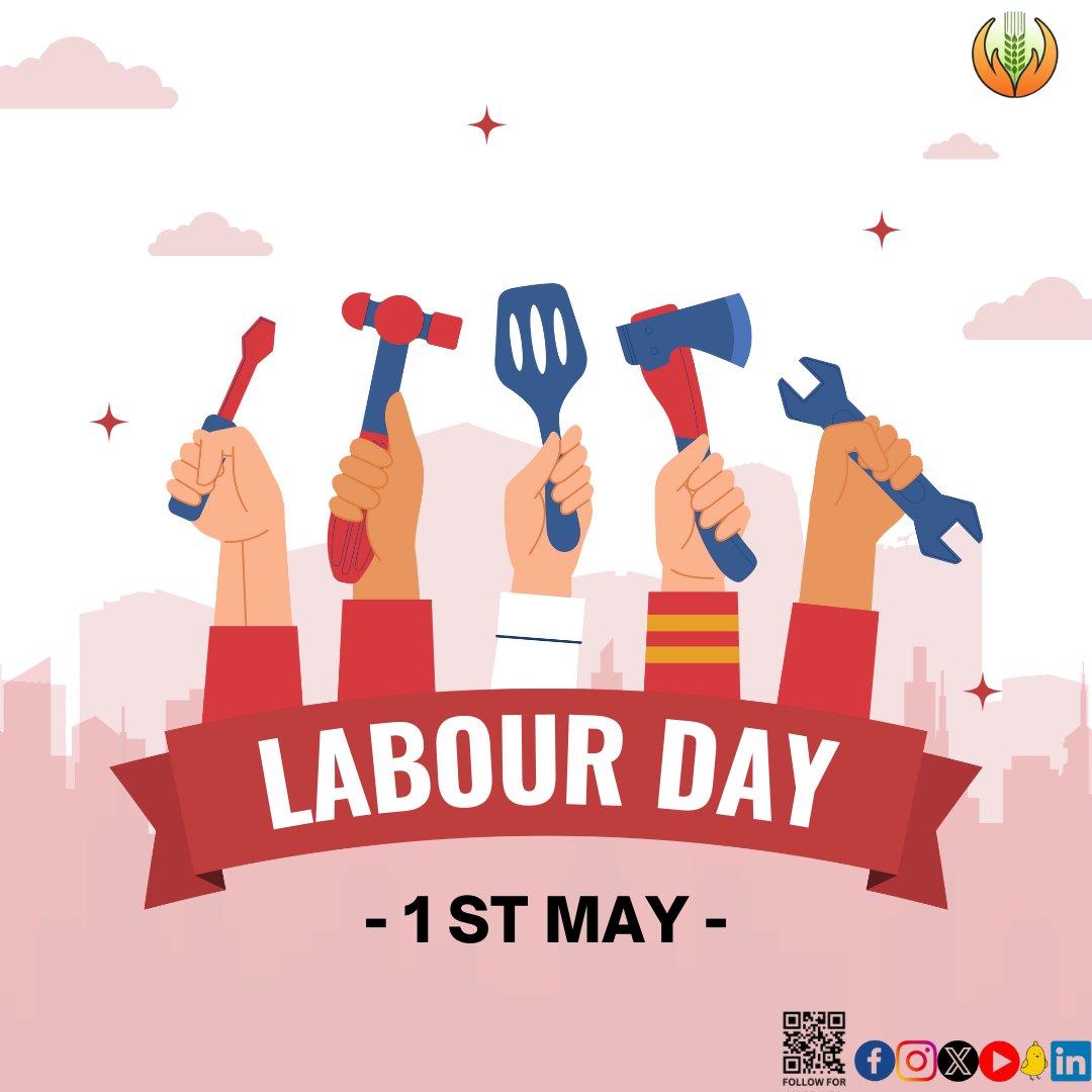 'Happy Labour Day! 🎉 Today, we honor the hardworking men and women whose dedication and tireless efforts drive our nation forward. PMFBY extends heartfelt appreciation to all the agricultural laborers, including our farmers, whose relentless work sustains our agricultural…