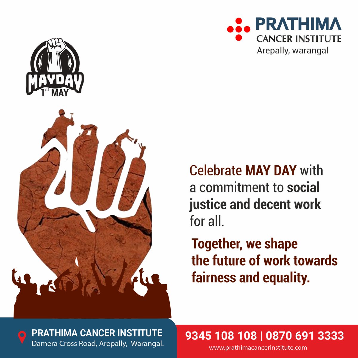 𝐌𝐚𝐲 𝐃𝐚𝐲!

Celebrate MAY DAY with a commitment to social justice and decent work for all.

#MayDay #InternationalWorkersDay #LaborDay #Solidarity #WorkersRights #FairWages #MayDay2024 #WorkerSolidarity #EqualRights #SocialJustice #MayDayParade #prathimacancerinstitute #PCI