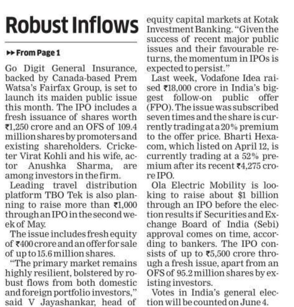 A flood of IPO is set to be launched  in May.

Bullish companies are not too concen over volatility.

Major one are
-Blackrock own Adhar housing finance-3000cr
- carlyel baced health tech-indegene 1800cr
-go digit general insurance 1250cr
#stocks 
#StockMarketNews
#IPOAlert