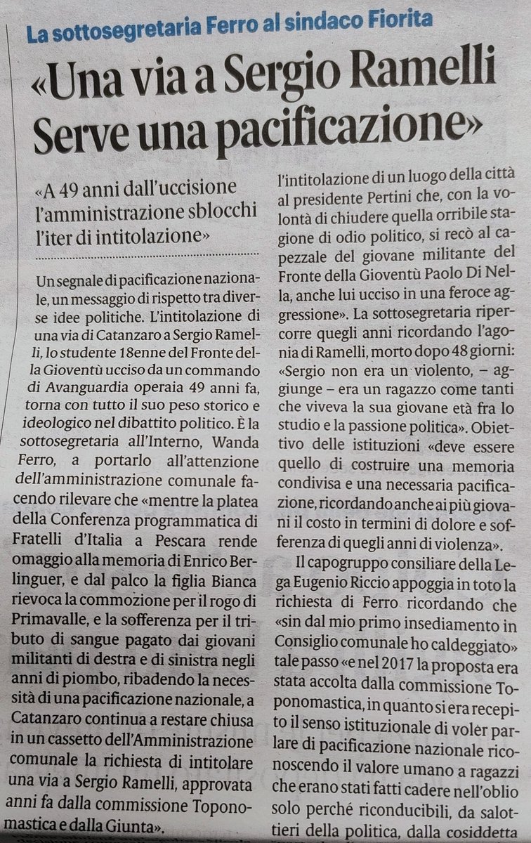 Nei giorni scorsi abbiamo contato almeno tre visite in Calabria del duo #Piantedosi #Ferro. Ora abbiamo scoperto che si occupavano di toponomastica. Dedicare una via alle vittime della strage di Bologna ? Della strage di Gioia Tauro ? Buon #1MAGGIO
@TgrRaiCalabria @TgrRaiSicilia