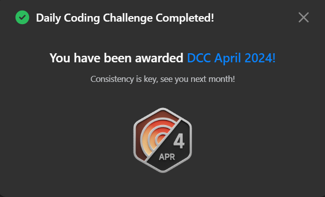 Completed all daily challenges of April on @LeetCode .
Jan, Feb, March,  April✅
To be continues...
#100daysofcodechallenge #DSA #hiringalert