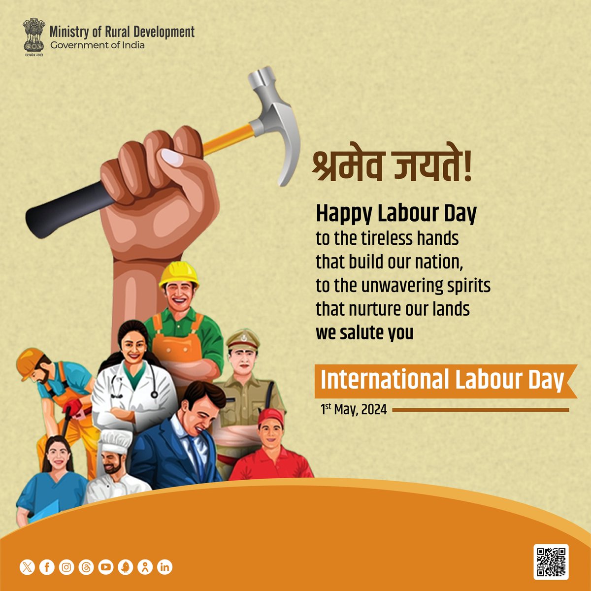 Ministry of Rural Development, GoI salutes the unwavering effort, resolve, and dedication of numerous workers who are earnestly contributing to India’s advancement, development, and wealth. Your hard work sows the seeds of tomorrow’s #India. #InternationalLabourDay2024 #MoRD