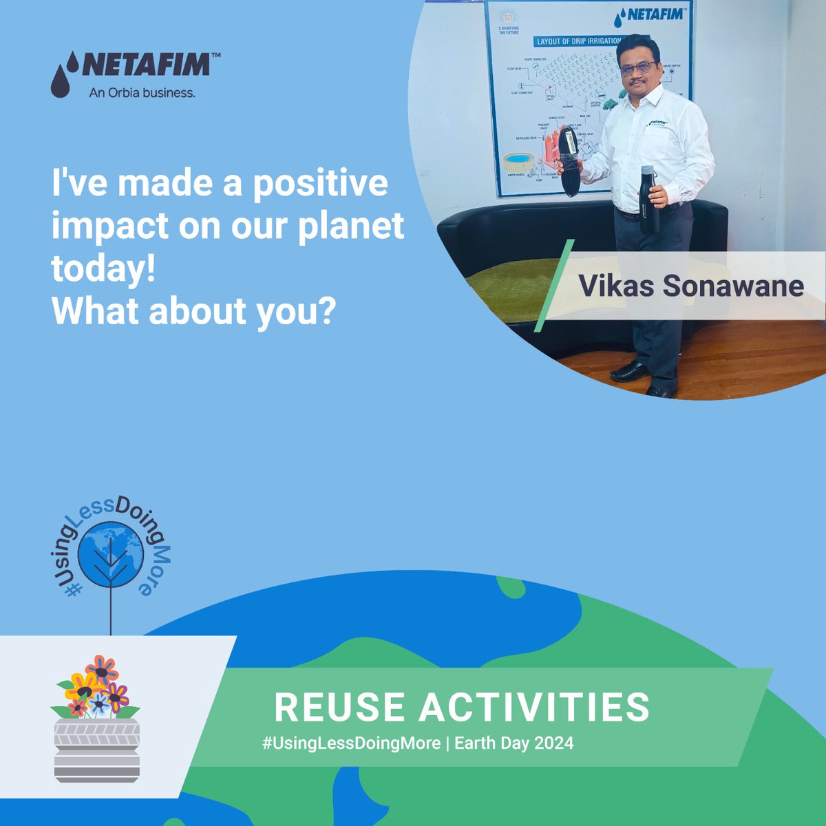 NetafimIndia's tweet image. And our #UsingLessDoingMore initiative, now in its fourth year, is in full swing!
Leaders from Netafim India have been taking actions to reduce their carbon footprint. What about YOU?
Need help brainstorming small changes that can make a big impact?
#EarthDay2024