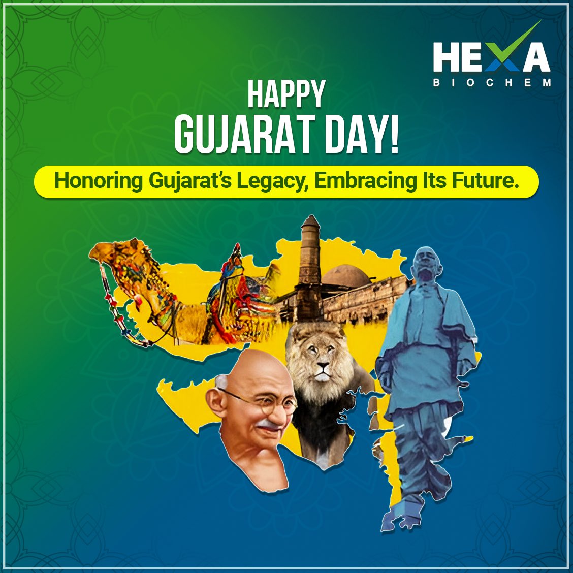 Hexa wishes you a very Happy Gujarat Day! Cheers to the land of vibrant culture, rich heritage, and boundless opportunities. 🎉🌟 #GujaratDay #HexaChemicals #CelebrateSuccess