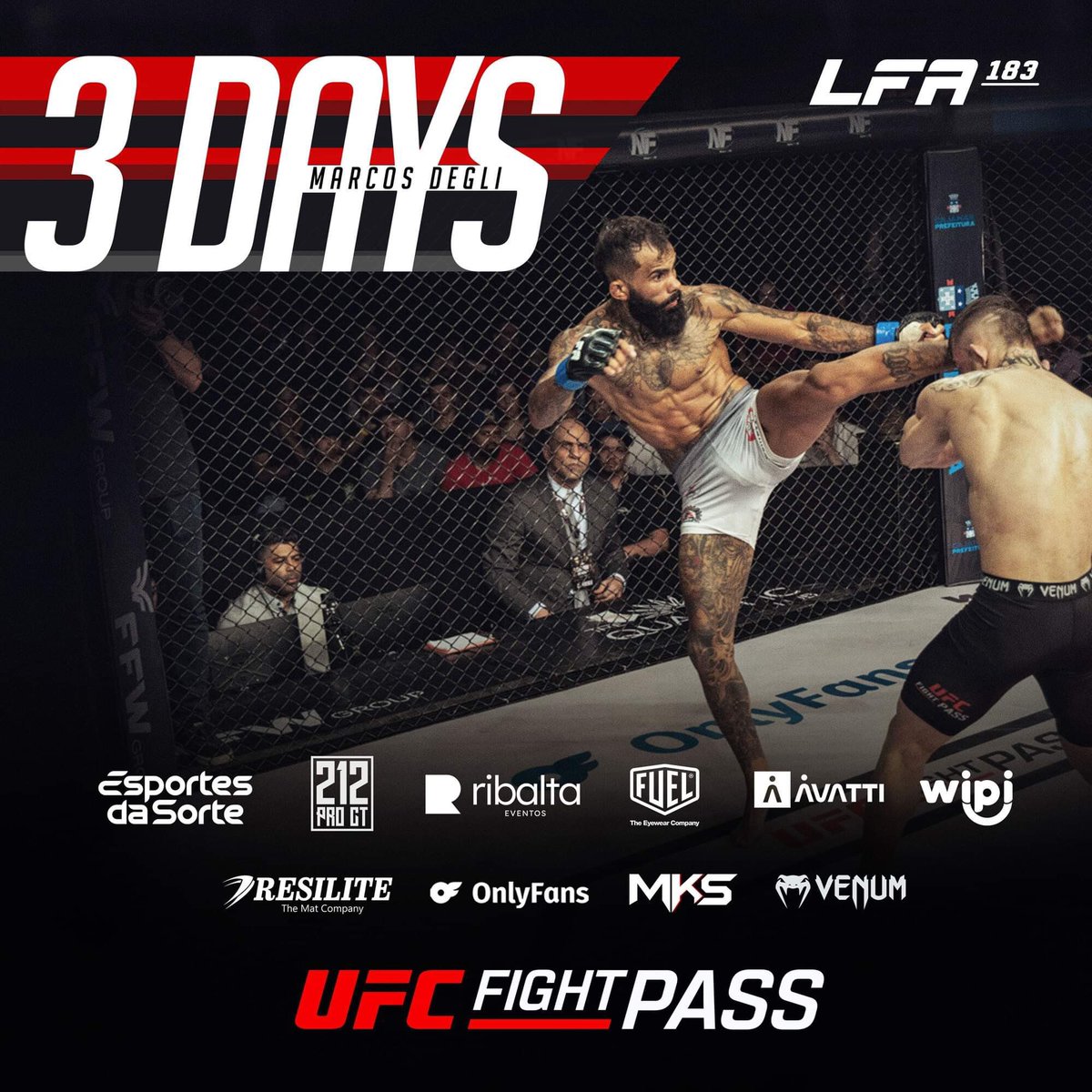 In 3 Days, fierce finisher #MarcosDegli returns to the LFA Octagon at #LFA183! 🇧🇷 Friday, May 3 @RibaltaRJ #RiodeJaneiro, #RJ, #Brazil #MMA #LFANation @UFCFightPass