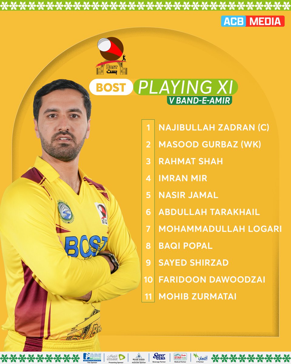 🚨 PLAYING XI! 🚨 Here are the playing XIs of both teams for the opening match of the Etisalat Presents, Afghan United Bank - Qosh Tepa National T20 Cup 2024. 👍 #QTNT20Cup2024