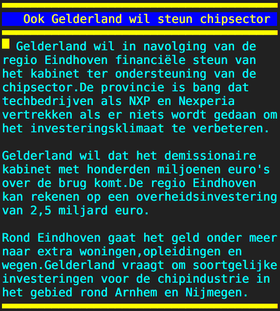 Ook Gelderland wil steun chipsector