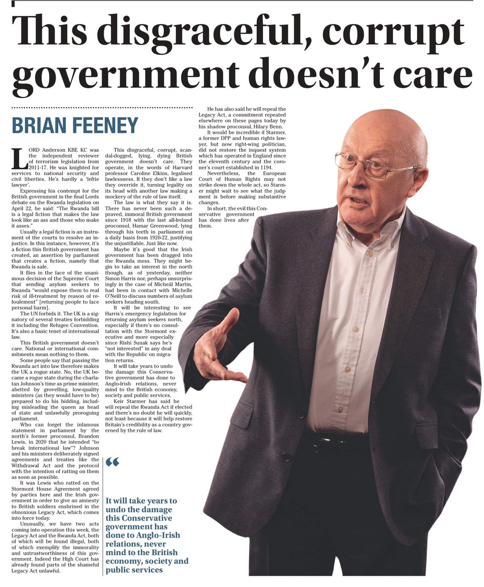 “Maybe it's good that the Irish government has been dragged into the Rwanda mess. They might begin to take an interest in the north…” ~Brian Feeney, The Irish News ☕️🥐