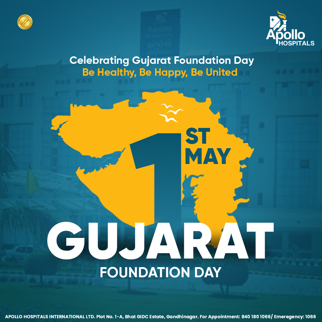 On foundation day, we celebrate Gujarat's rich culture and its dedicated people. We're here to support the health and well-being of you and your loved ones. 

#Apollo #ApolloHospitals #YouFirst #ApolloNeverSleeps #EmergencyCare #CareCantWait #SavingLives #ProtectingLives