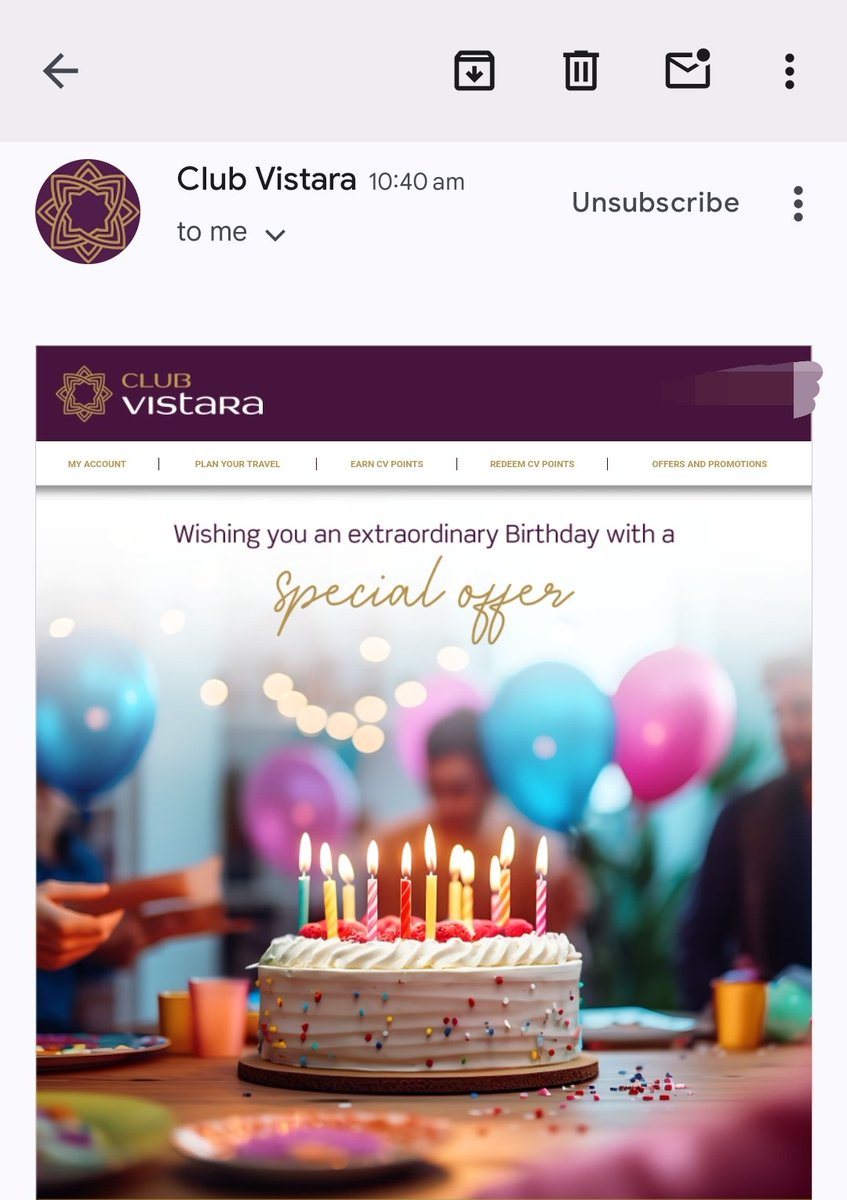 Vistara again started sending birthday surprise 🥳

Any guess what offer they have sent??