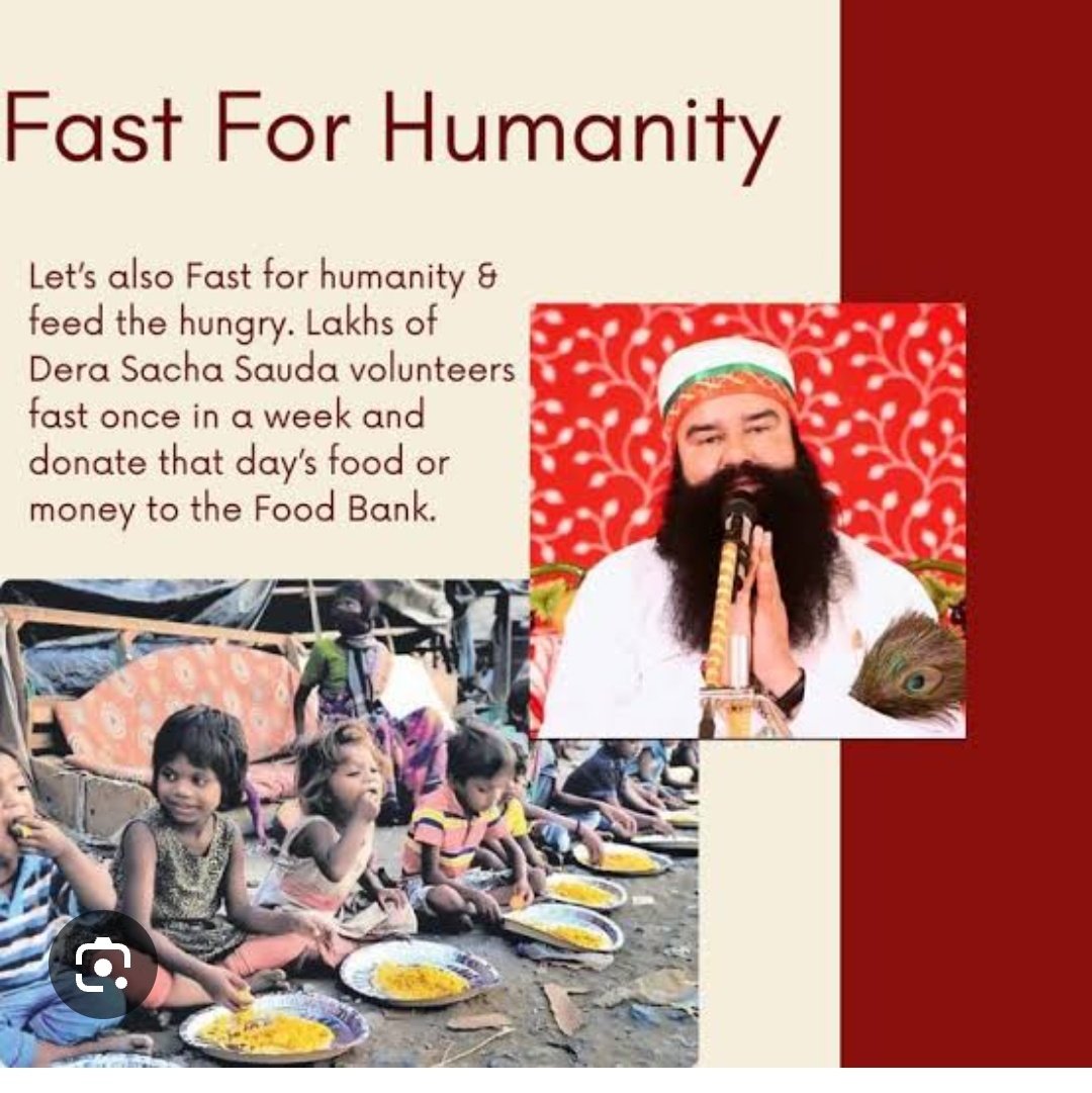 Saint Dr. Gurmeet Ram Rahim Singh Ji Insan started 'Food Bank' initiative under which people distribute monthly ration to destitute people so that no one suffer from starvation in the nation.
#FastForHumanity

Ram Rahim 
Food Bank