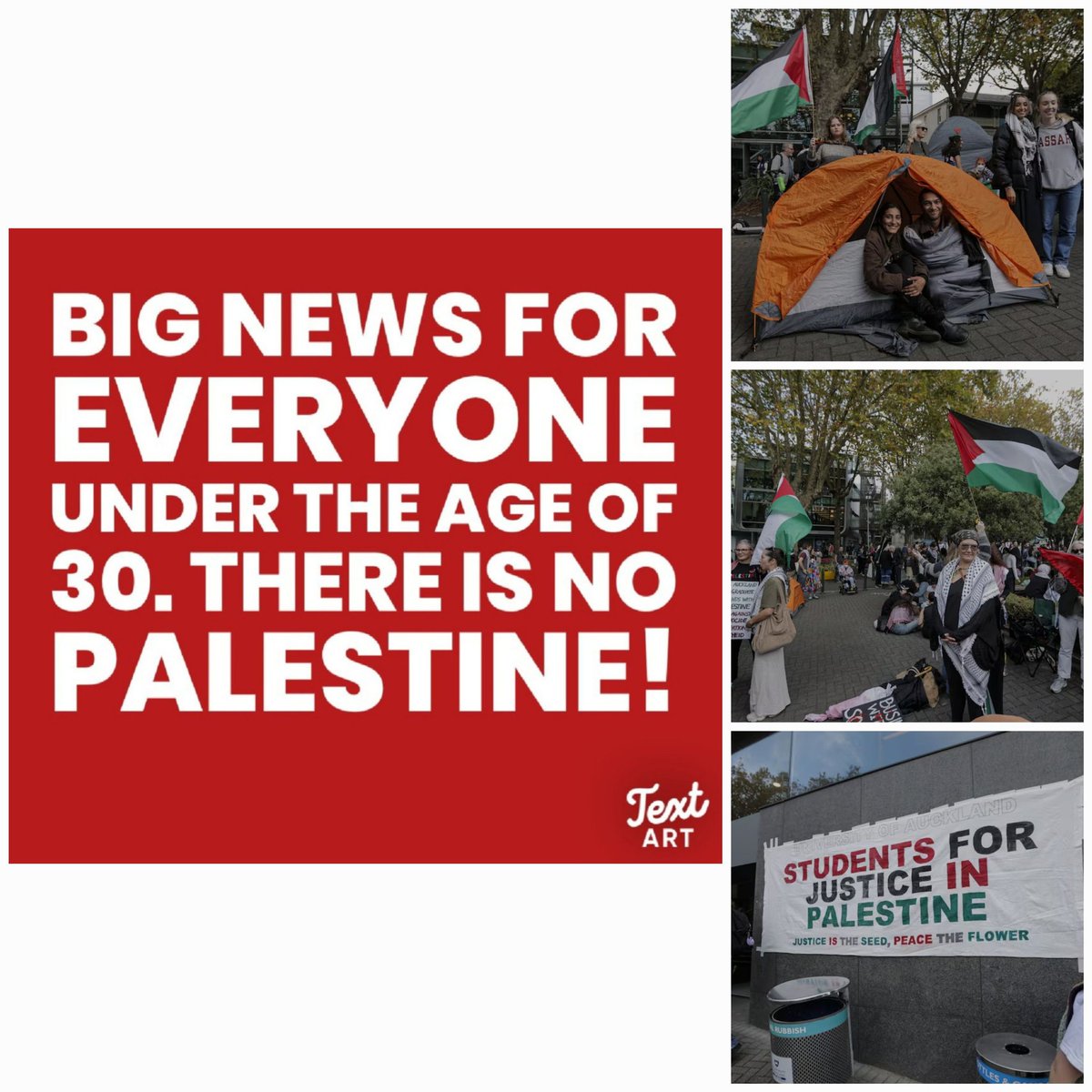 New zealand 🇳🇿 
Auckland 

🚨 @AucklandUni is hosting terrorist supporters 

🔴 Tonight dancing Hamas puppets have set up an encampment 

🔴 Who will tell them❓️ 

🔴 There is NO Palestinian 

@MarkMitchellMP @EricaStanfordMP