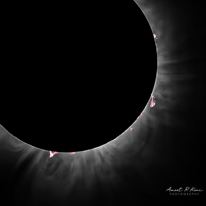 Details of coronal structures and prominences during the total solar eclipse! Notice how the coronal loops and cavities appear to surround prominences? They are indeed related! 
iopscience.iop.org/article/10.108…
Picture taken in Indianapolis, April 8, 2024
#SolarEclipse2024 #Eclipse2024