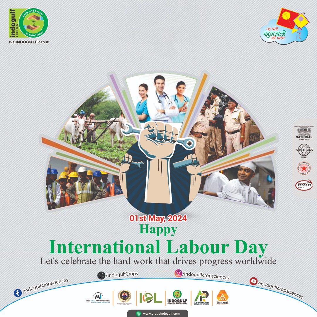 Happy International Labour Day! Today, let's celebrate the hard work and dedication of workers worldwide.
#IndogulfCropsciences #Indogulf #labourday #dedication #CropProtection #biostimulants #agriculture #farmers #farming #Sustainability