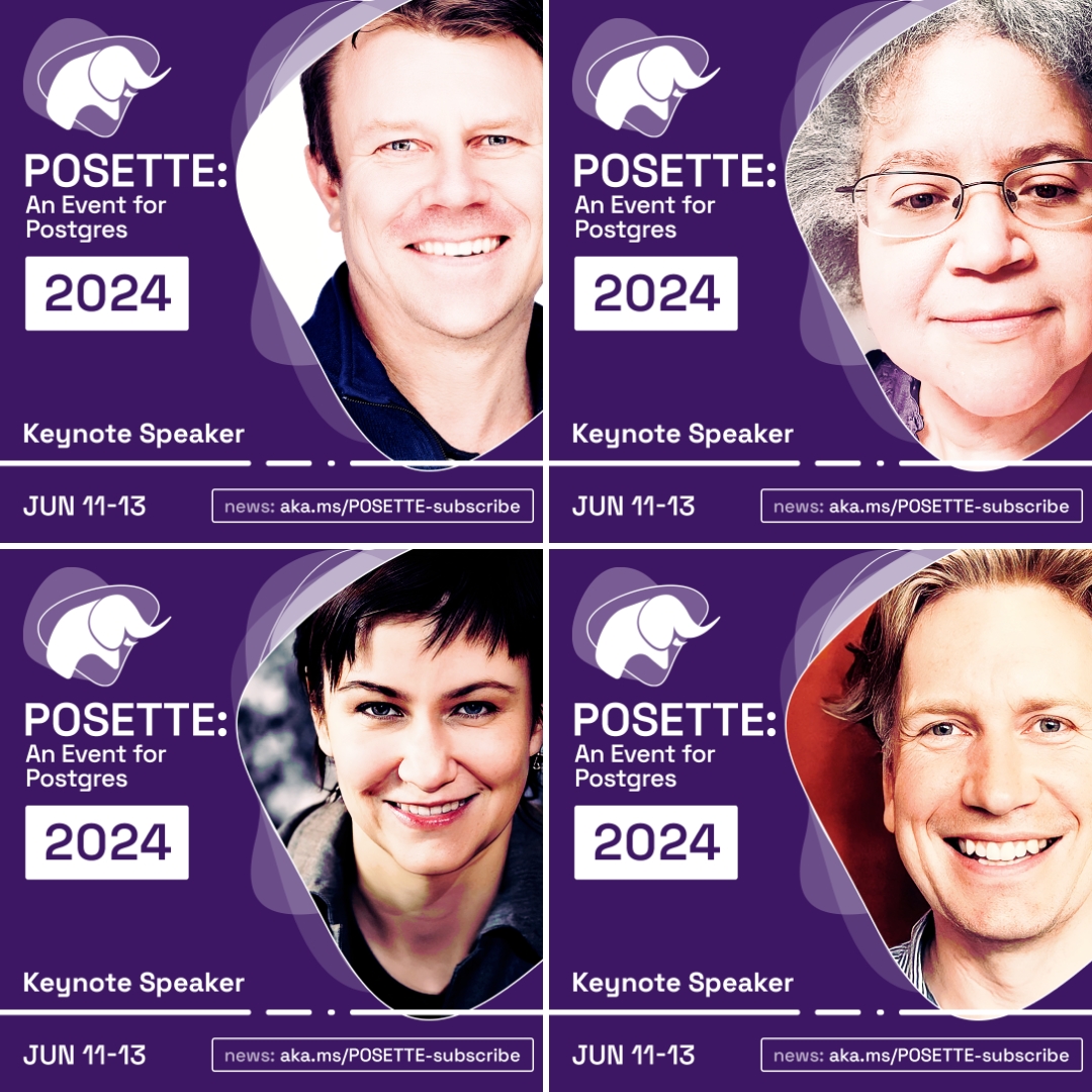 Shout-out to all 44 speakers for #PosetteConf 2024, including our amazing keynote speakers: Charles Feddersen, <a href="/reginaobe/">Regina Obe</a>, <a href="/sarahnovotny/">@sarahnovotny@mastodon.social</a>, &amp; <a href="/MengTangmu/">Thomas Munro</a> 💥
Check out all the speakers here: 
aka.ms/posette-speake…