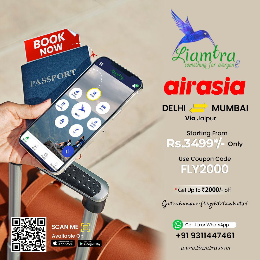 Fly hassle-free from Delhi to Mumbai with Liamtra! Use coupon code 'FLY2000' to get an exclusive discount, when you book your flights. Don't miss out on the best offers! ✈️

#DelhiToMumbai #FlightDeals #LiamtraOffers #HassleFreeTravel #ExclusiveDiscounts #BestOffers #Liamtra