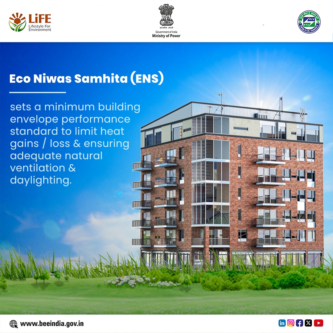 Are you familiar with Eco-Niwas Samhita? This building code is easy to adopt, saves costs for homeowners, and contributes to a greener future. 
Learn more at beeindia.gov.in/en/eco-niwas-s… 
#EnergyEfficient #SustainableFuture