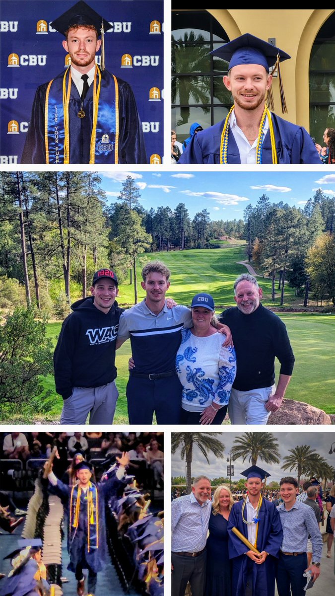 Congratulations son on your graduation from @calbaptist @CBUMensGolf Spring class 2024, Business Administration. Fantastic 5 years in California travelling the USA competing in college golf, making lifelong memories and friends ... couldn't be more proud of all you've achieved 💙