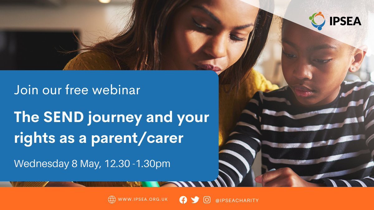 Join us for our FREE webinar, 'The SEND journey and your rights as a parent/carer'. We'll explain the legal entitlements of children & young people with #SEND, what you can do if the law is not followed, and where to find help and guidance. Book here: bit.ly/3UEBYNx