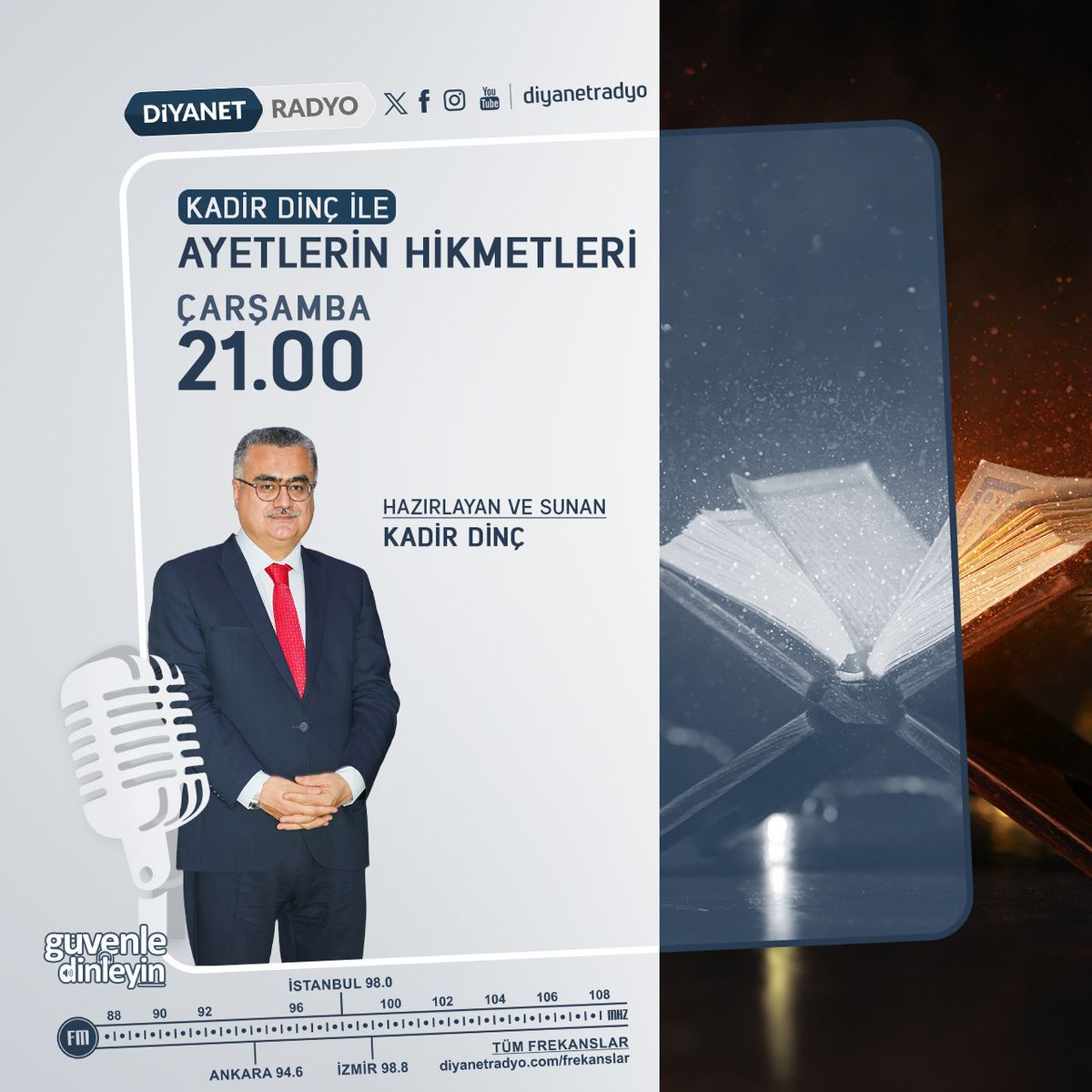 'Kadir Dinç ile Ayetlerin Hikmetleri” her çarşamba 21.00’da Diyanet Radyo’da. 📻