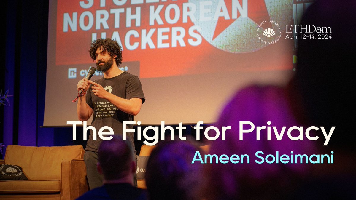 Knife fight master @ameensol from @0xbowio rallies the crowd with “PRIVACY IS → NORMAL” at #ETHDam 2024. Ameen highlighted challenges developers face amid legal & regulatory scrutiny, shedding light on crucial industry insights for us all to consider. 👉youtu.be/PN7kZDL6ar4