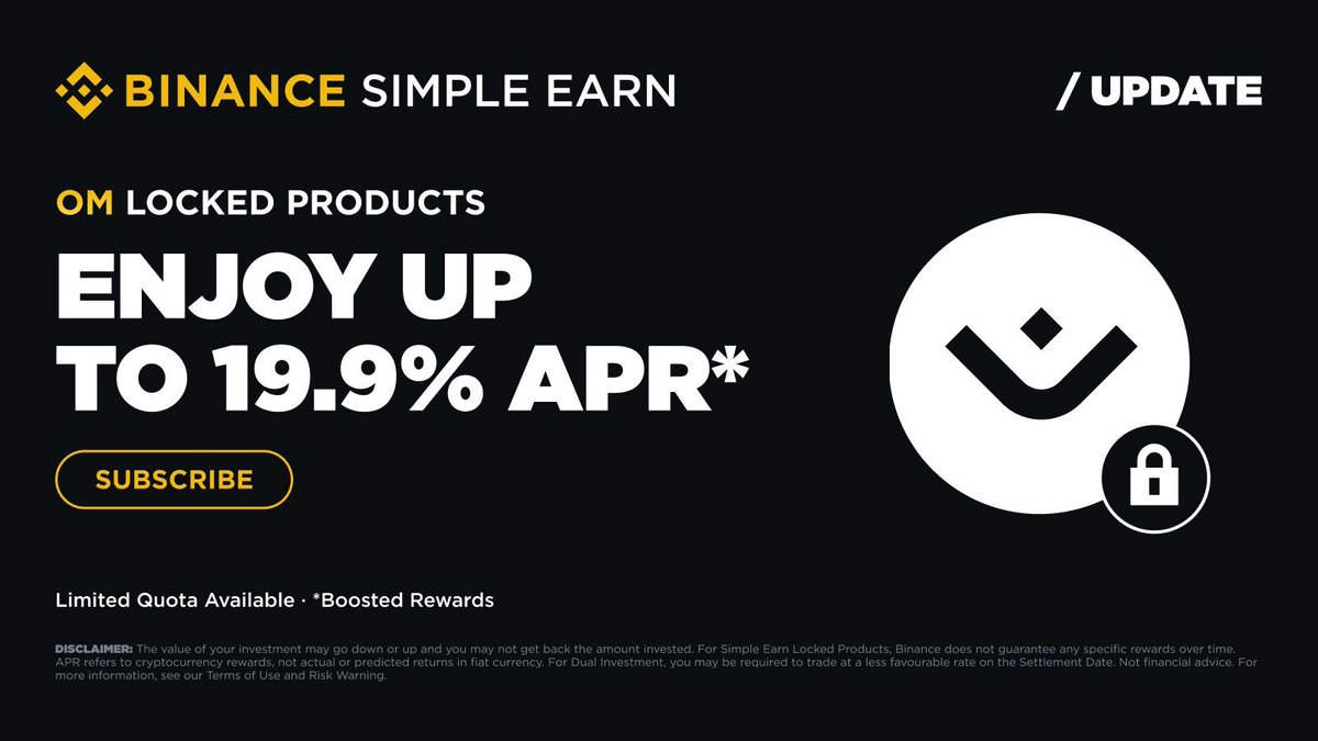 #Binance Simple Earn introduces a @MANTRA_Chain $OM update on Locked Products! Subscribe to OM on Locked Products and get up to 19.9%* in APR rewards 🤝 Start here ➡️ binance.com/en/support/ann…