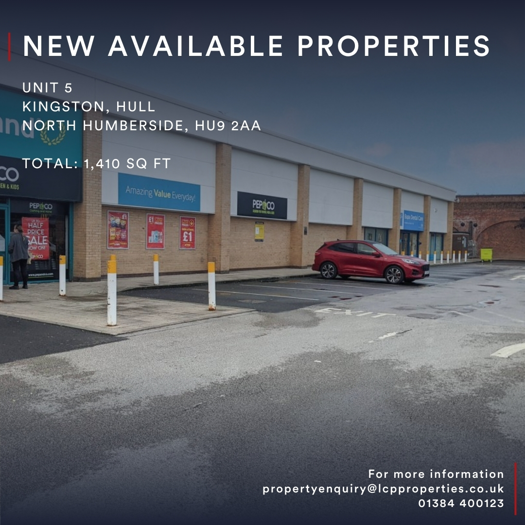 Available properties at Kingston, Hull, HU9 2AA

Unit 3  |  4,460 sq ft unit
Unit 5  |  1,410 sq ft unit

Busy retail park with  free onsite parking and tenants include Poundland & Card Factory

See more info @ LCP Group website

#Kingston #Hull #northeast #availableproperties