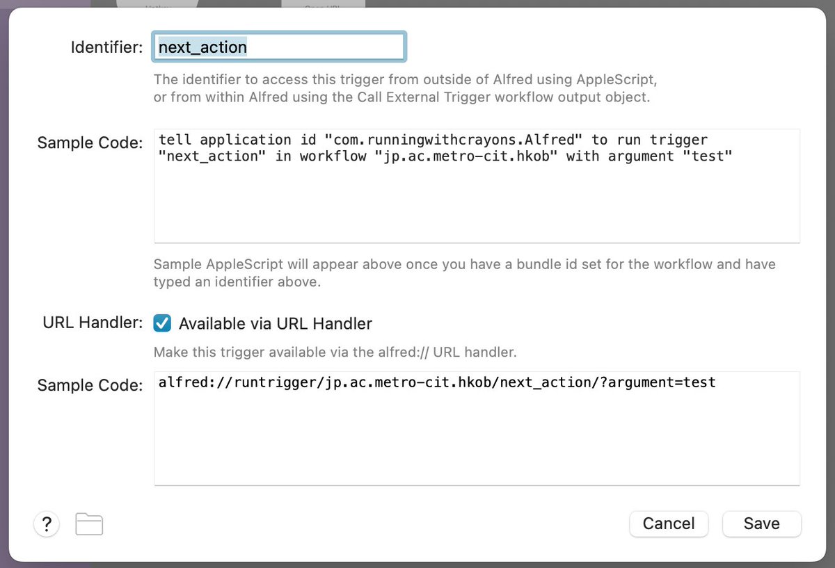 hkob's tweet image. Alfred の External Triggers で Notion の「いつかやる」→「Next Action」が自動化できた。毎日ボタンの設定変えるの地味に面倒だったので助かる。
Notion のリンクからここに飛ばす仕組みは明日の朝に公開します。
#Notion #notionapi #Alfred