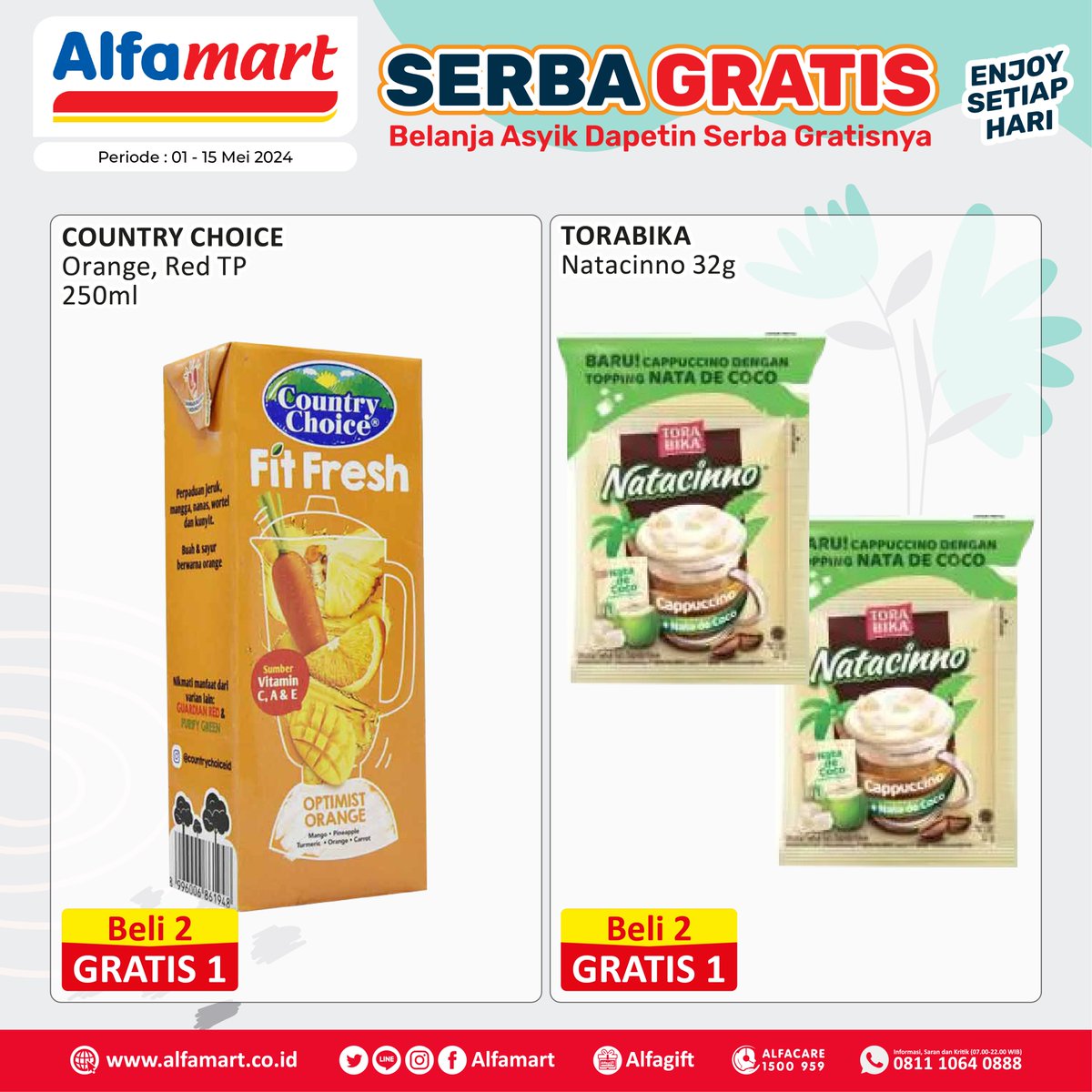 Yuhuu #SerbaGratis kembali hadir untuk bikin belanjamu semakin asyik 🥳 Nikmati tawaran menarik untuk produk pilihan berikut ini, mulai dari Buy 1 Get 1 hingga Buy 3 Get 1 semuanya ada! Belanja jadi semakin untung dengan promo #SerbaGratis!😁 Periode 1-15 Mei 2024