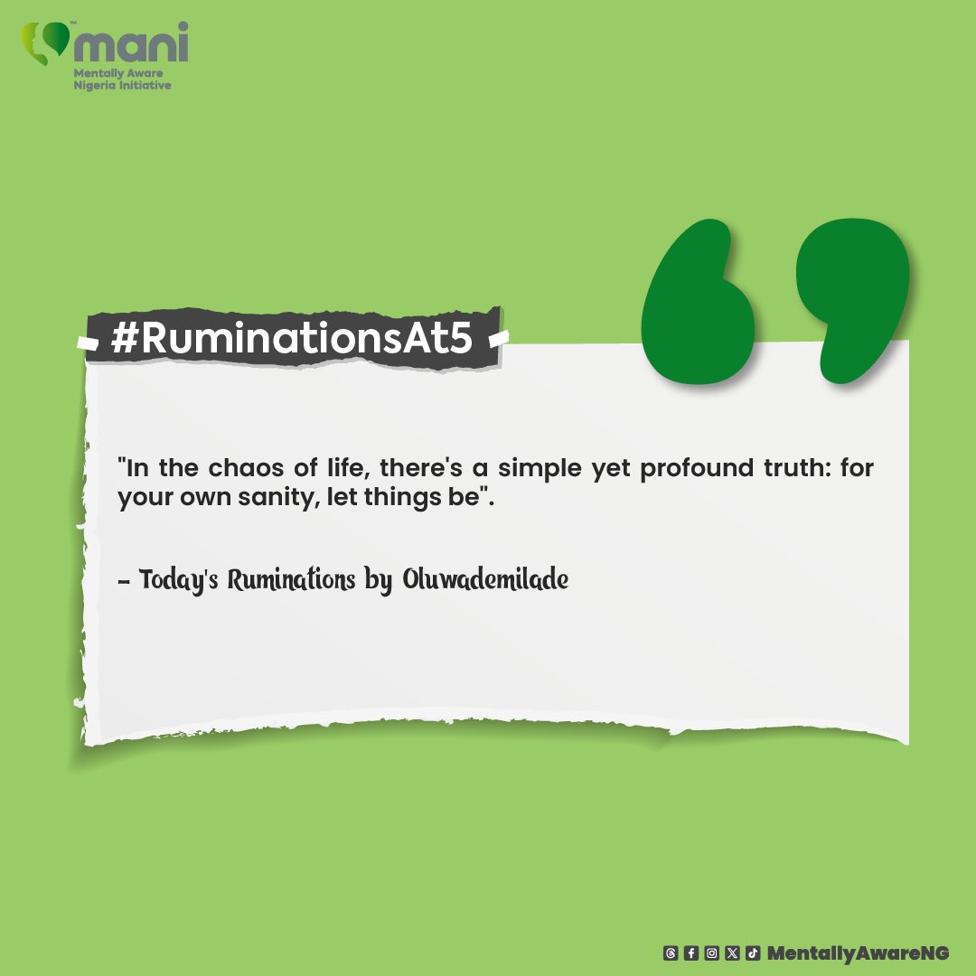 “Sometimes, the most empowering act is to release the grip of worry and surrender to the flow of events.” - Today's #RuminationsAt5 by @msdems_ for @mentallyawareng. To receive positive notes from us, please subscribe by clicking the link below mentally-awares-newsletter.beehiiv.com/subscribe