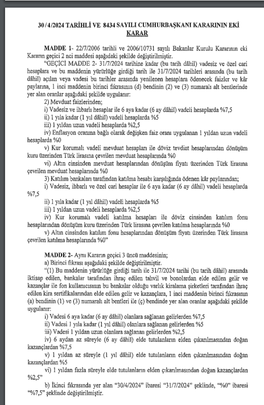 Fonlarda vergi muafiyeti ile ilgili karar Resmi Gazete'de açıklandı.

23.12.2020'de uygulanmaya başlanan:

📌Para piyasası
📌Borçlanma araçları (TL)
📌Kıymetli maden
📌Fon sepeti (yabancı hariç)
📌Katılım (döviz hariç)

fonlarındaki %0 olan stopaj oranı 31.07.2024 tarihine kadar