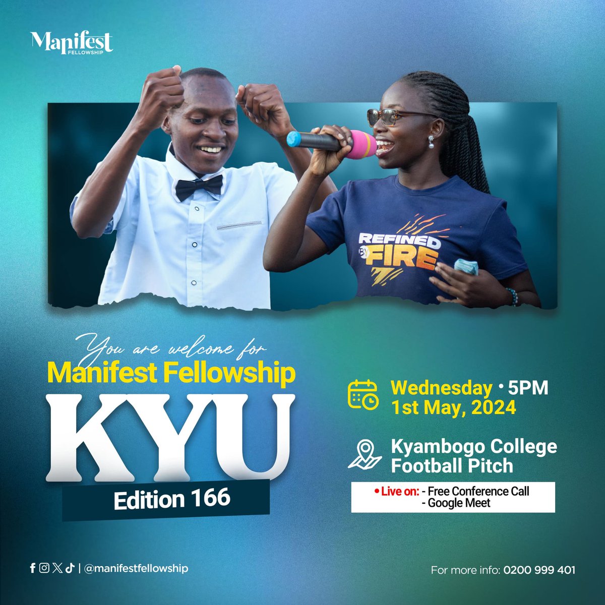 Join us TODAY, Wednesday 1st May 2024 for Edition 166 at The Kyambogo College Pitch from 5PM EAT. #ManifestKYU166 #MyGreatPrice2024