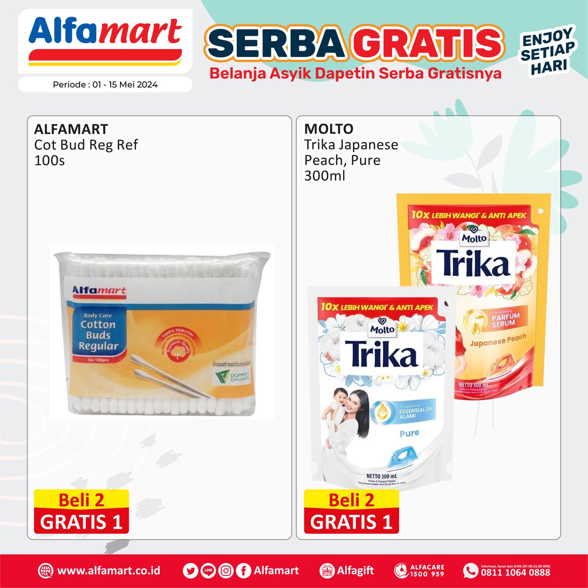 Yuhuu #SerbaGratis kembali hadir untuk bikin belanjamu semakin asyik 🥳 Nikmati tawaran menarik untuk produk pilihan berikut ini, mulai dari Buy 1 Get 1 hingga Buy 3 Get 1 semuanya ada! Belanja jadi semakin untung dengan promo #SerbaGratis!😁 Periode 1-15 Mei 2024