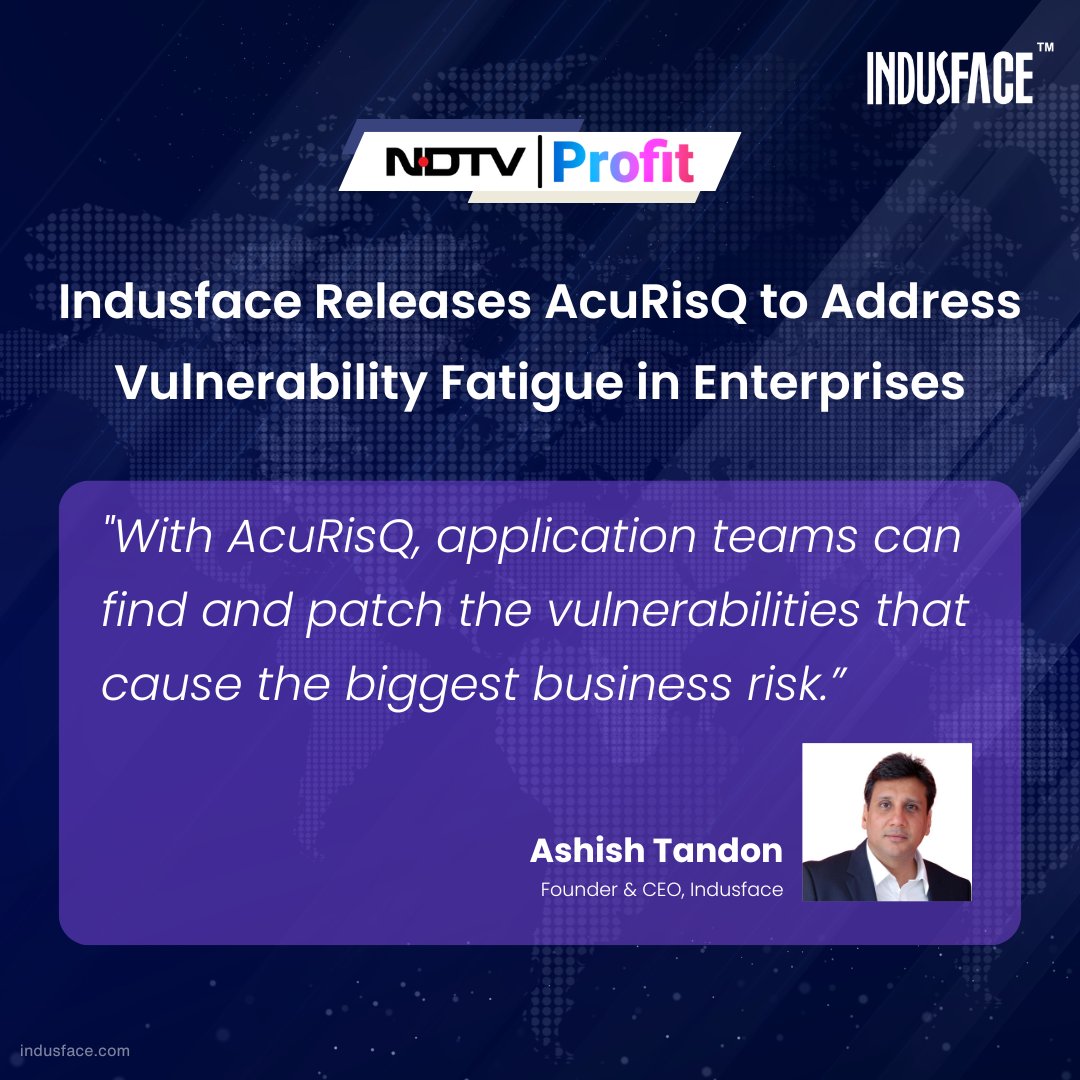🚀 @NDTVProfitIndia announces our newest offering - #AcuRisQ, in their latest release! 📢

#saas #enterprisesecurity #securitynews #compliance #vulnerabilitymanagement #cybersecurity #applicationsecurtiy #apisecurity #webapplicationscanner #cyberrisk #cyberthreat #webapplications