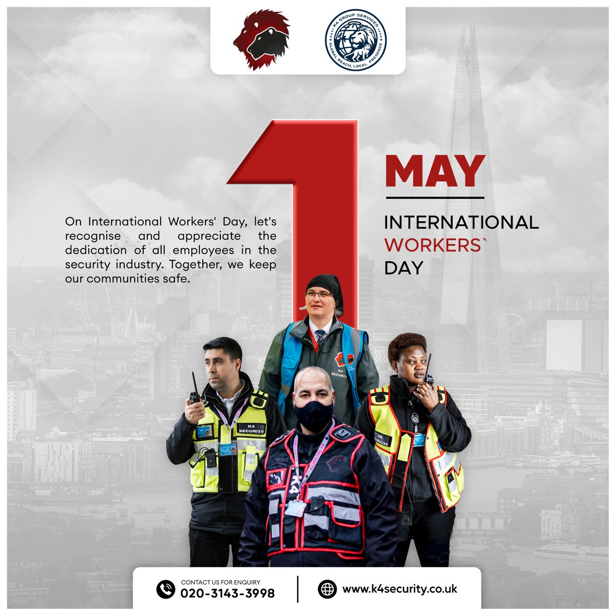 Happy International Workers' Day! Today, we celebrate the invaluable contributions of every individual in the security industry.

#InternationalWorkersDay #SecurityIndustry #DayInTheLifeOfASecurityGuard #SecurityManagement #PhysicalSecurity #StaySafeUK #SecurityAwareness