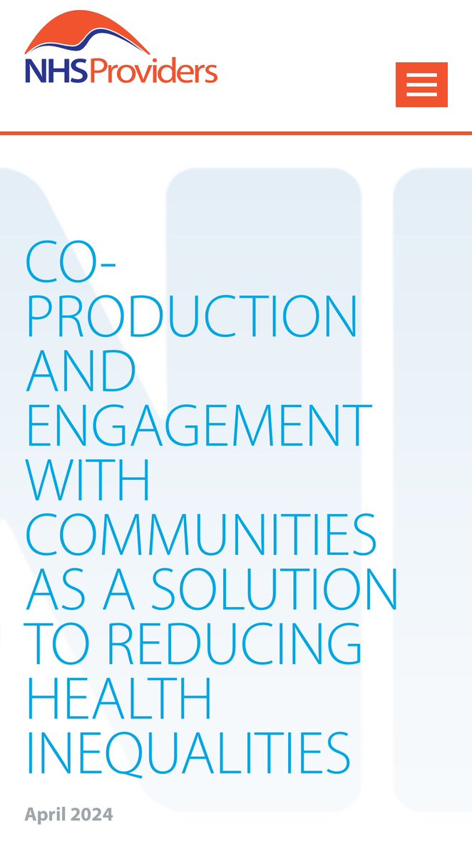 Overview of co-production & engagement with communities as a solution for reducing health inequalities ⬇️ Useful starter document for Trusts. See reading list/additional resources to explore in more depth. #community #healthinequalities #coproduction nhsproviders.org/media/698572/c…