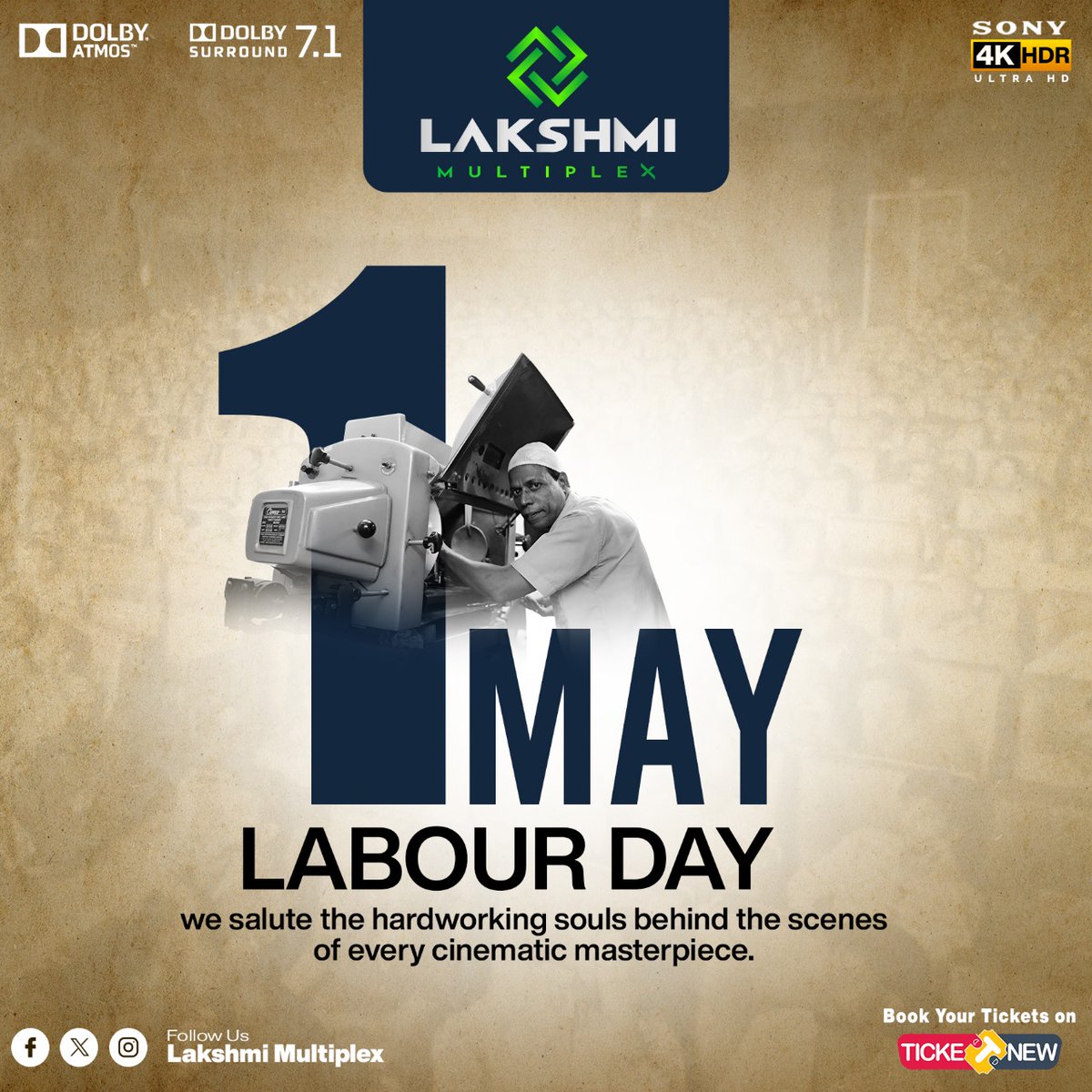 Happy Labour Day from Lakshmi Multiplex Cinemas! Today, we celebrate the hard work and dedication of every individual who contributes to the magic of cinema. 🎬 😍 #LabourDay #LaborDay2024 #Lakshmicinemas