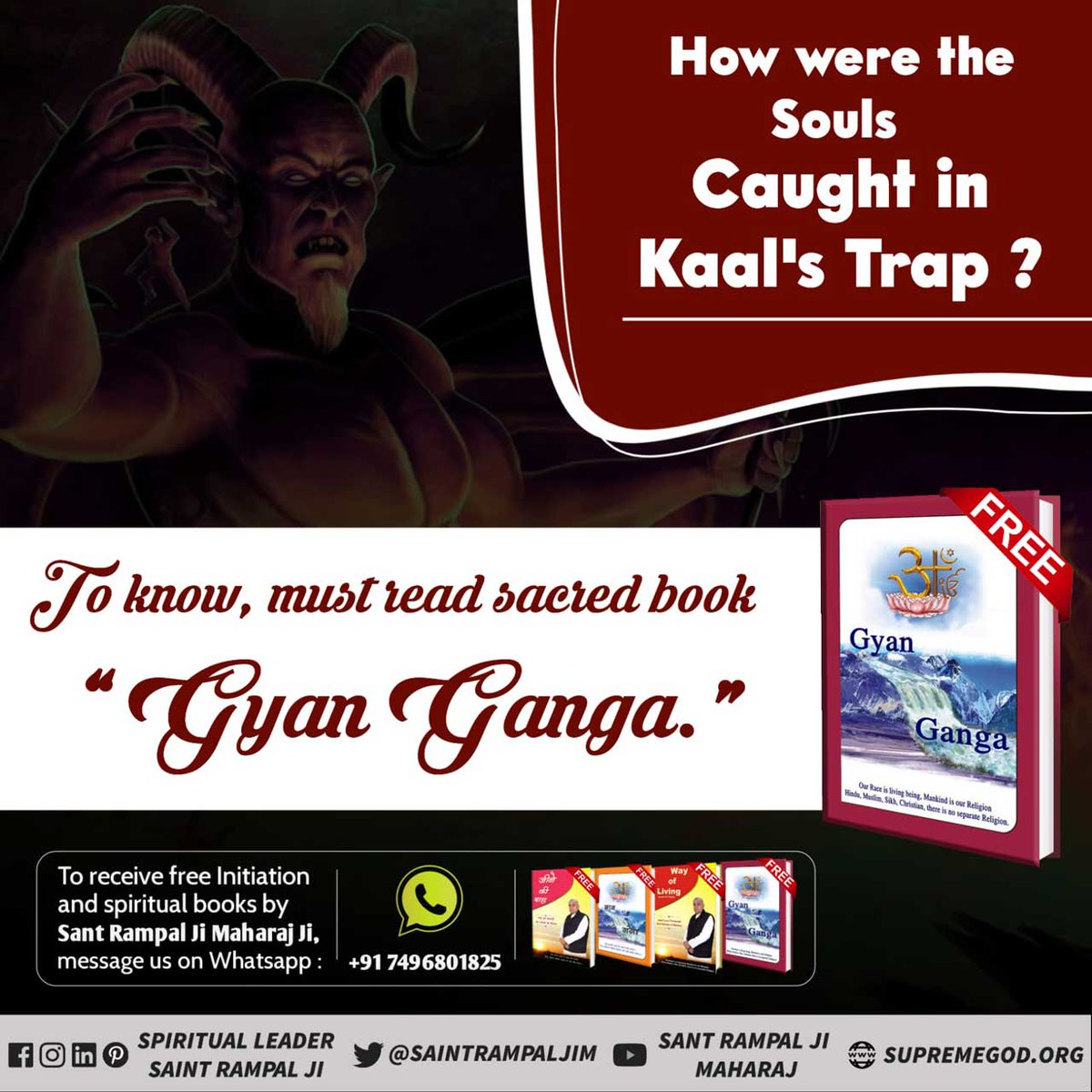 #ReadGyanGanga #SantRampalJiMaharaj
#bookstagram #books #bookworm #ज्ञानगंगा #GyanGanga #FreeBook #viral #trending #viralpost
How were the Souls Caught in Kaal's Trap ?

FREE

To know, must read sacred book 'Gyan Ganga.'

Gyan

Ganga