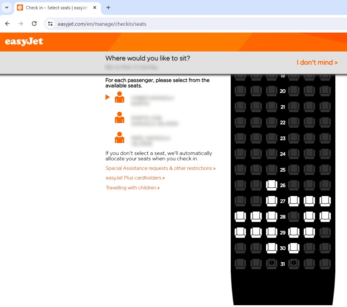 Xabier_Sarasola's tweet photo. Traveling with my sons (3 and 7) on the same booking, I chose flexible seating at check-in. Despite open adjacent seats, @easyJet assigns my sons in separate rows. Solution? Pay extra to sit together. Thanks @easyJet for making travel more unpleasant and expensive #EasyJetFail https://t.co/21nnaVwjDH